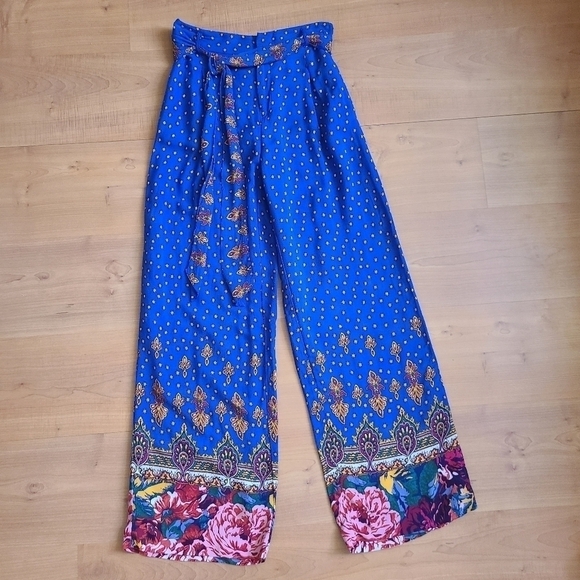 Anthropologie Ett:twa Bohemian Floral Hem Wide-leg Pants - Picture 2 of 16